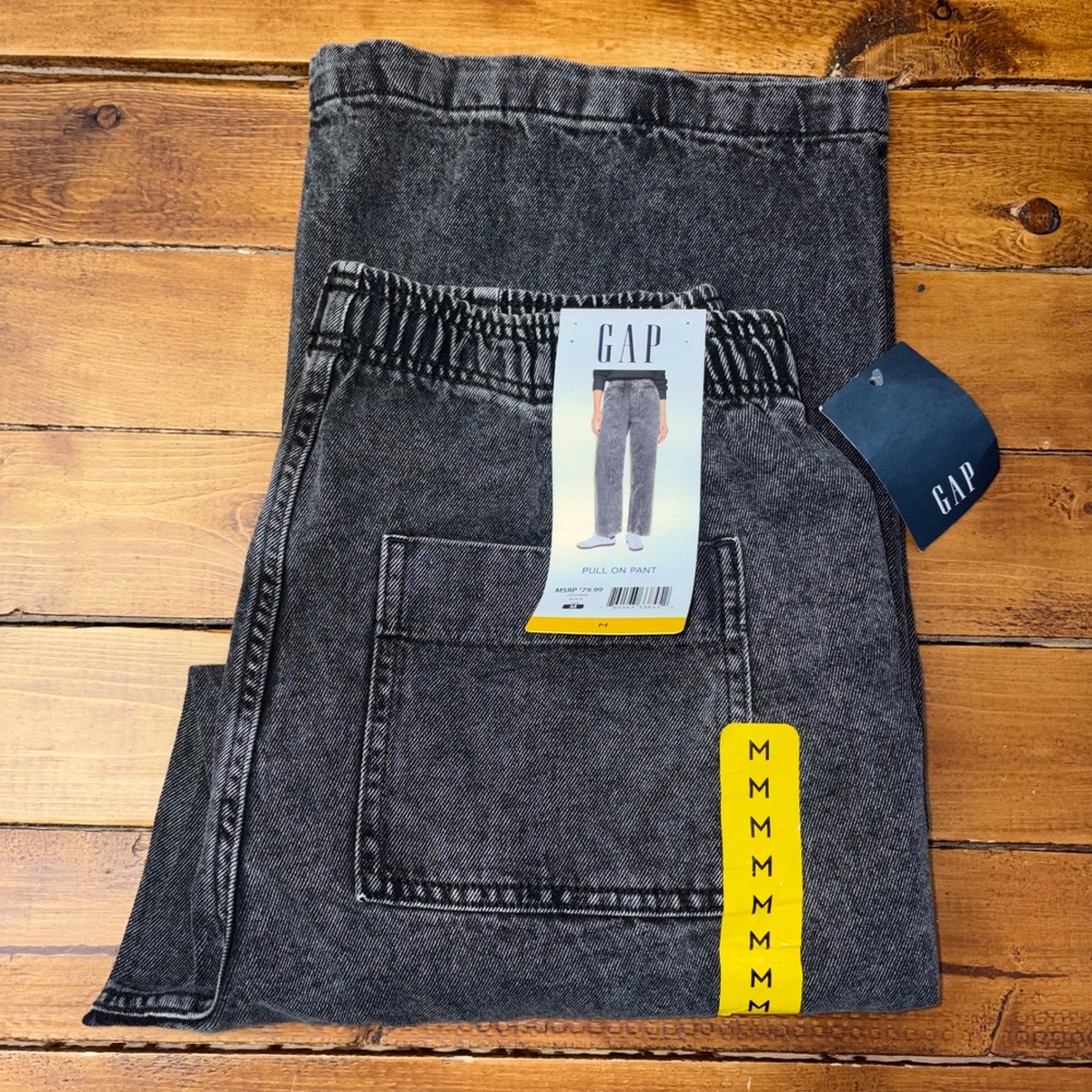 Gap Pull On Pant Womens Medium Black Acid Wash Denim Elastic Waist GP010664 NEW